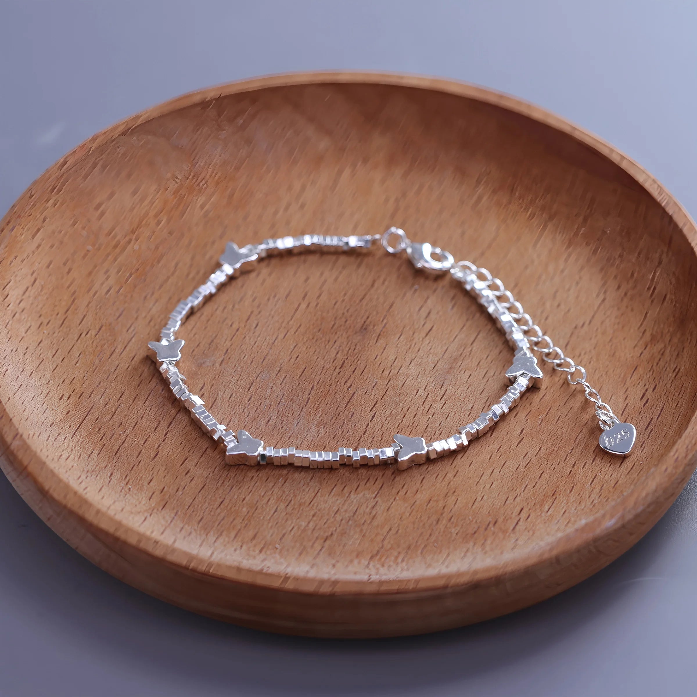 925 Sterling Silver Heart Bracelet with Zircon Beads