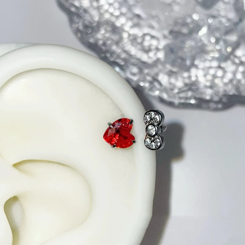 Rhinestone Cat Ear Stud Earrings with Screw Backs