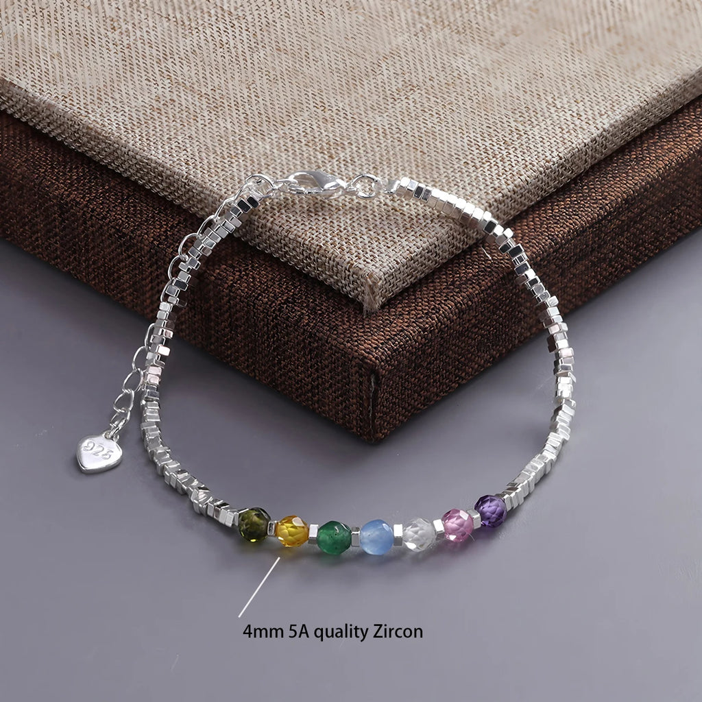 925 Sterling Silver Heart Bracelet with Zircon Beads