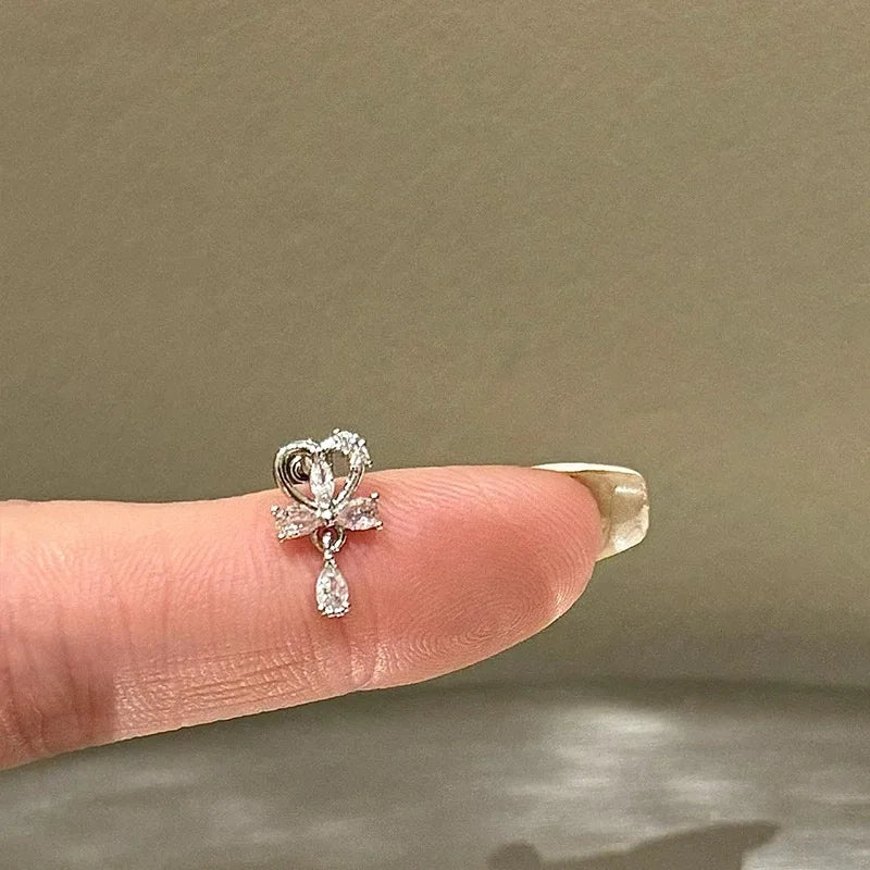 Pink Cat Cartilage Earring with Bow Stud