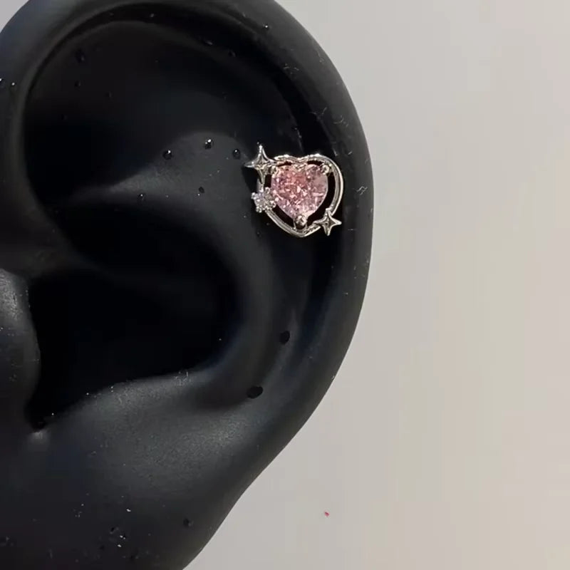 Pink Bow Stud Earrings with CZ Accents
