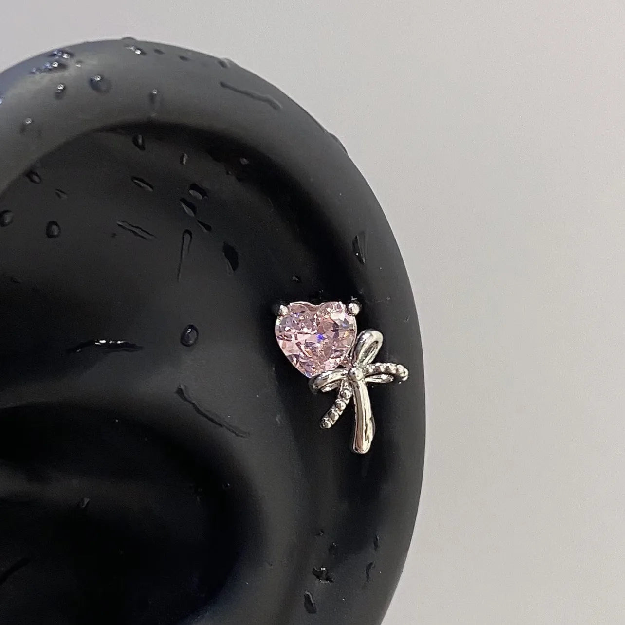 Pink Bow Stud Earrings with CZ Accents