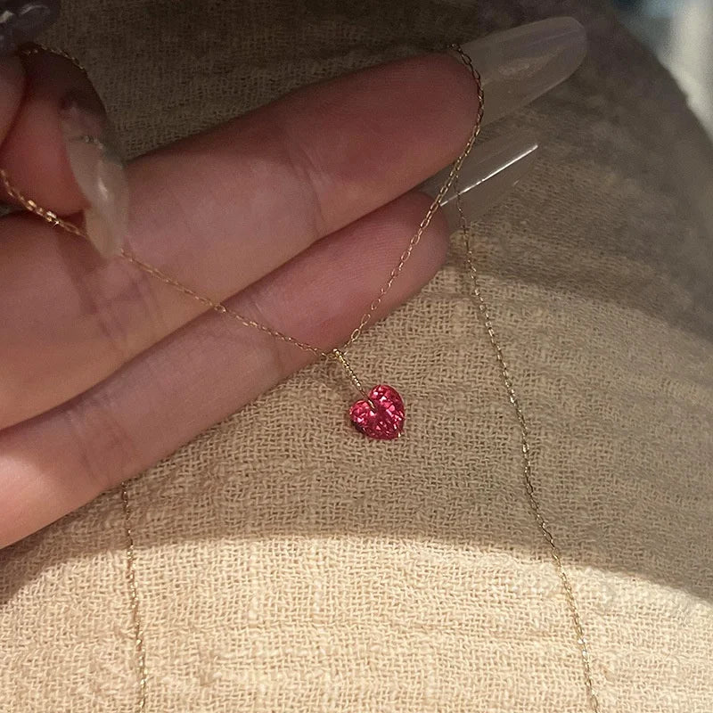 Dainty Red Heart Zircon Pendant Necklace