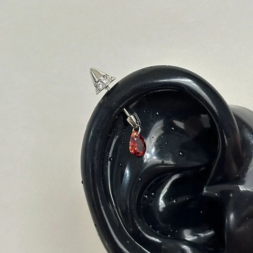 Red Heart Wing Stud Earrings (Screw-Back)