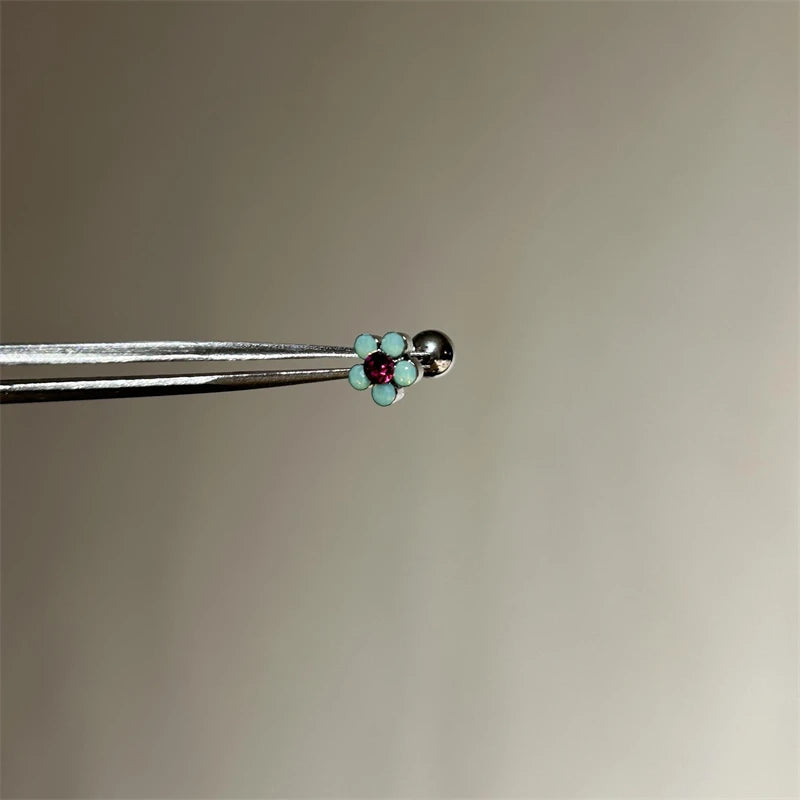 Green Clover Flower Stud Earrings in Stainless Steel