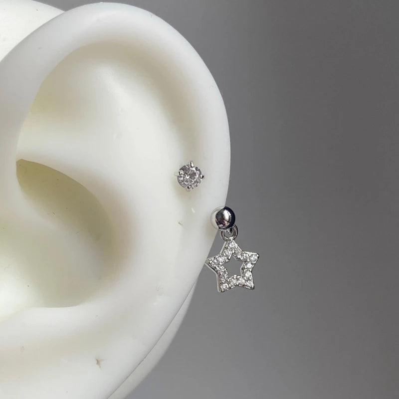 Heart Stud Earrings with Clear Zircon, Stainless Steel