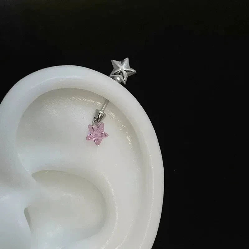 Cute Pink Stud Earrings, Rhinestone Cross Screw Back