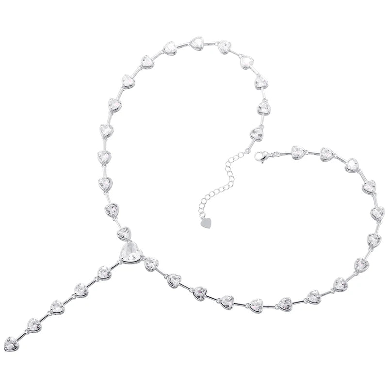 Pink Heart Necklace Set, CZ Stones, Gold Tone (Necklace + Bracelet)