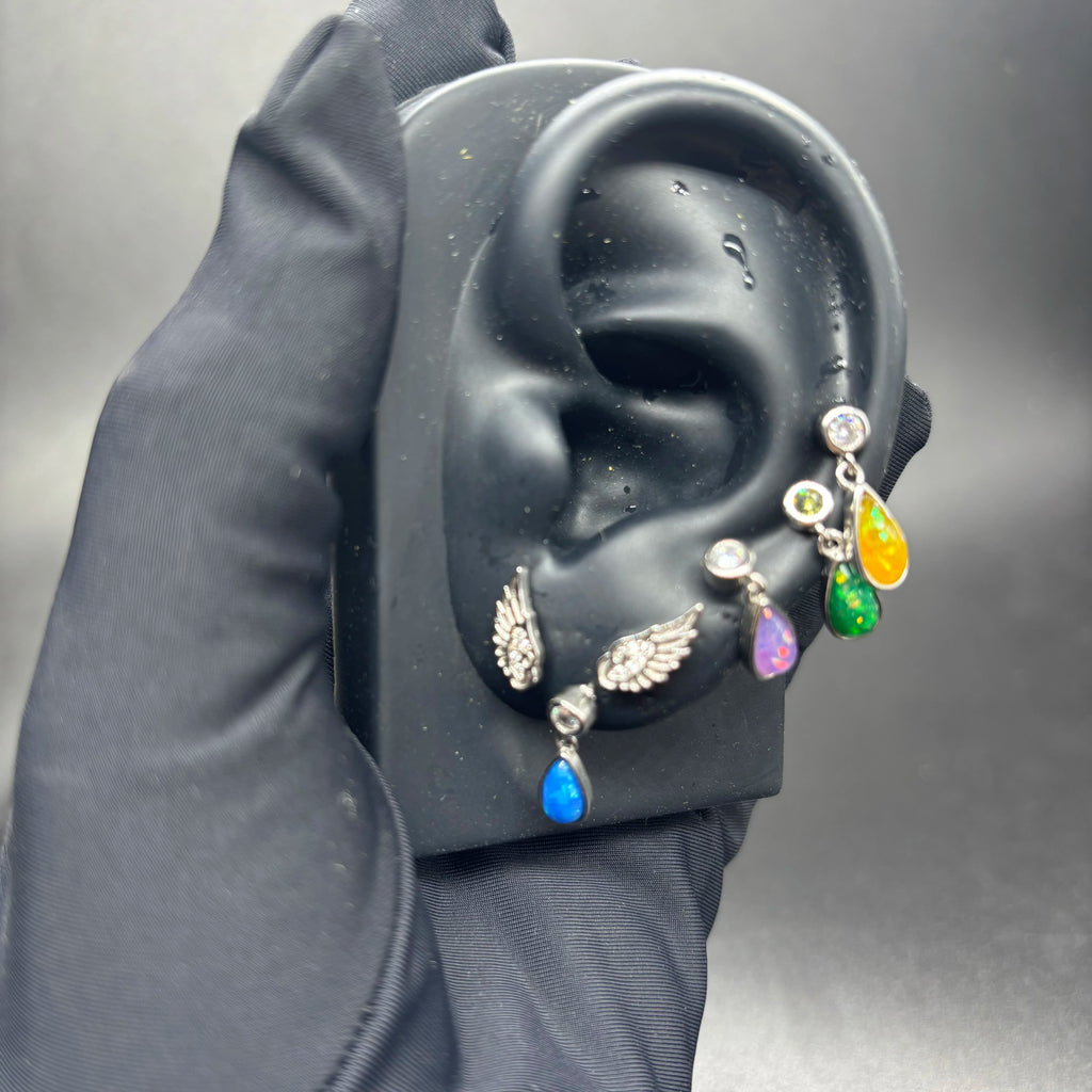 Angel Wing Earrings, Double Piercing Stud (Screw-Back)