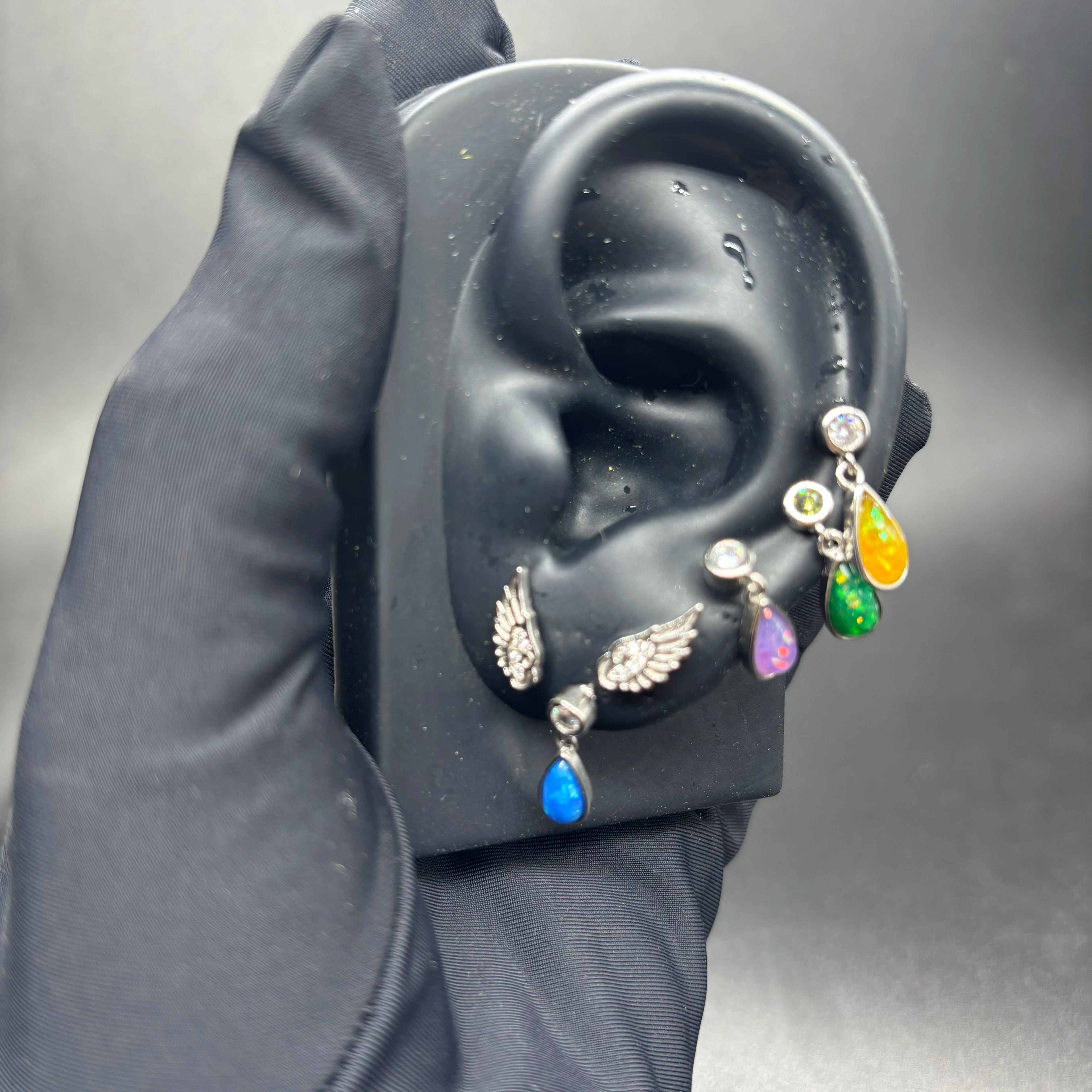 Angel Wing Earrings, Double Piercing Stud (Screw-Back)