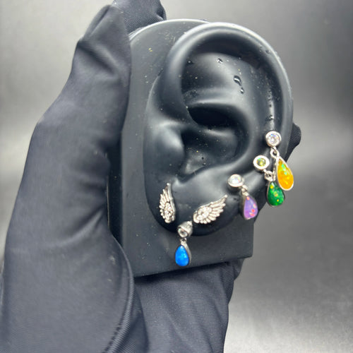 Angel Wing Earrings, Double Piercing Stud (Screw-Back)