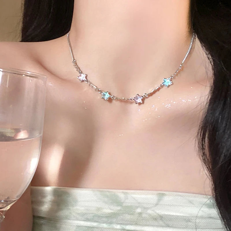 Y2K Star Necklace + Earrings Set (Colorful Crystal)