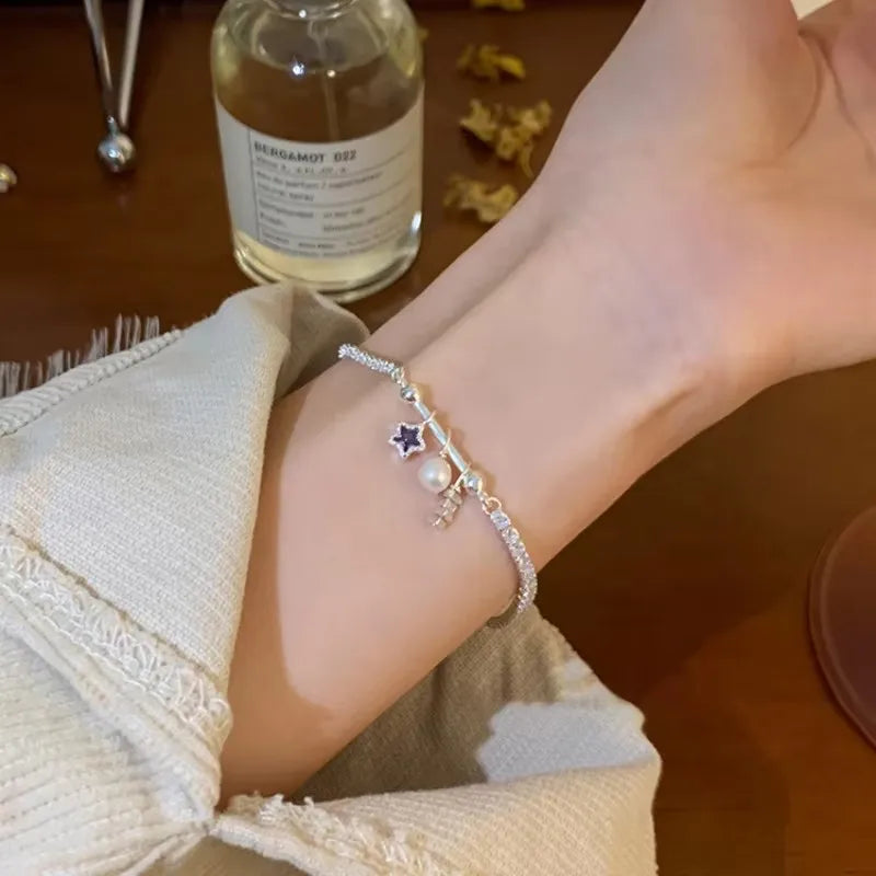 925 Sterling Silver Heart Bracelet with Zircon Beads