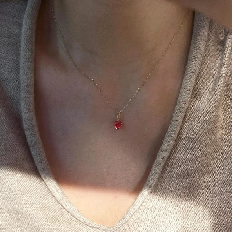 Dainty Red Heart Zircon Pendant Necklace