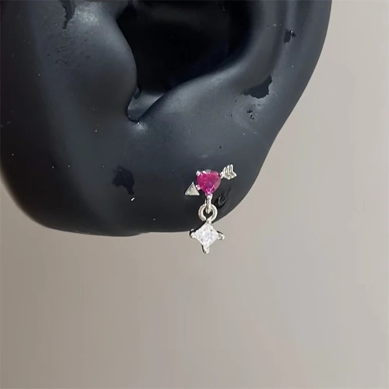 Y2K Cross CZ Cartilage Stud Earring (Silver Tone)