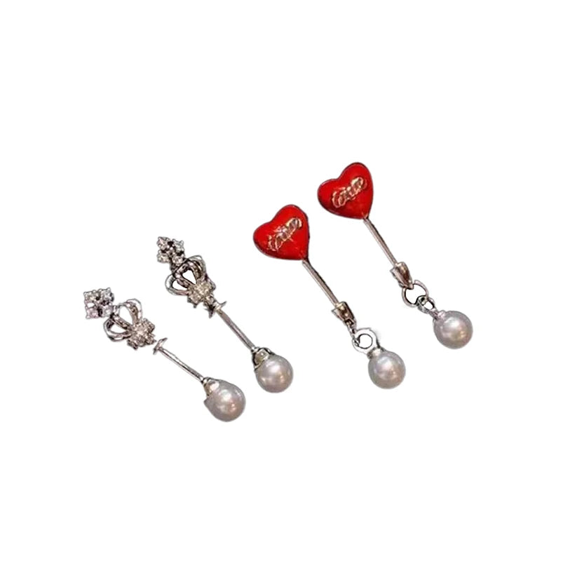 Dainty Red Heart Crown Stud Earring