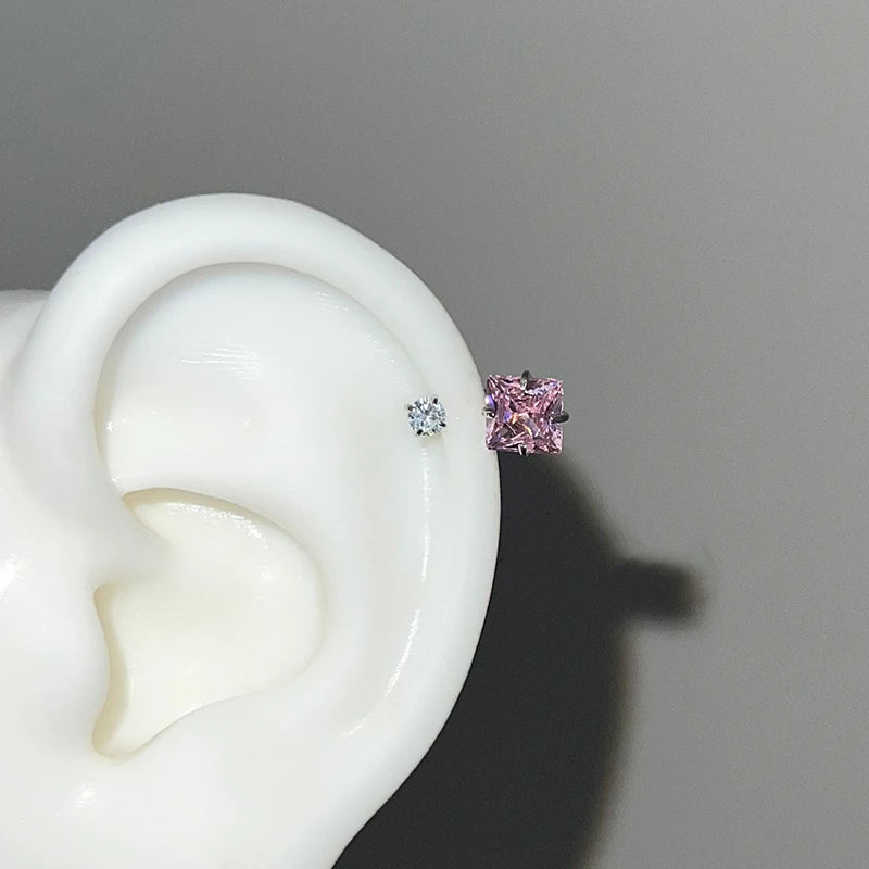 Cute Pink Stud Earrings, Rhinestone Cross Screw Back