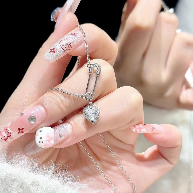 Dainty Heart Necklace with CZ Tassel Pendant