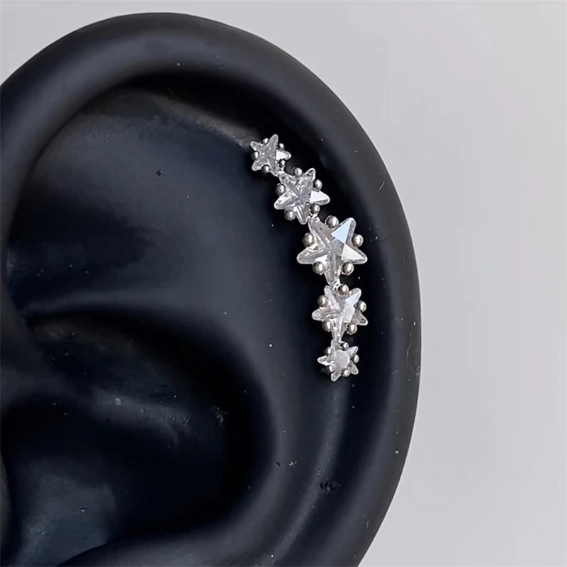 Y2K Cross CZ Cartilage Stud Earring (Silver Tone)