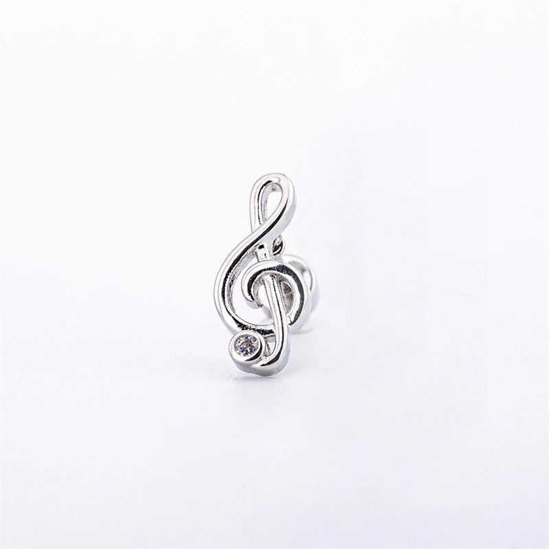 Musical Note Stud Earrings, Silver-Tone Drip Glaze