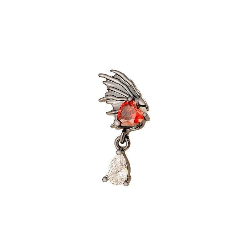 Red Heart Wing Stud Earrings (Screw-Back)