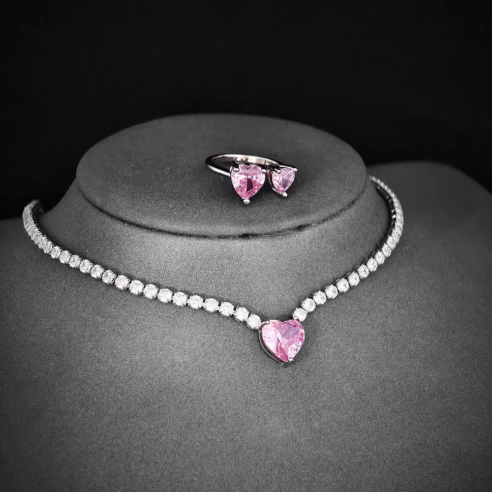 Pink Heart Necklace and Ring Set