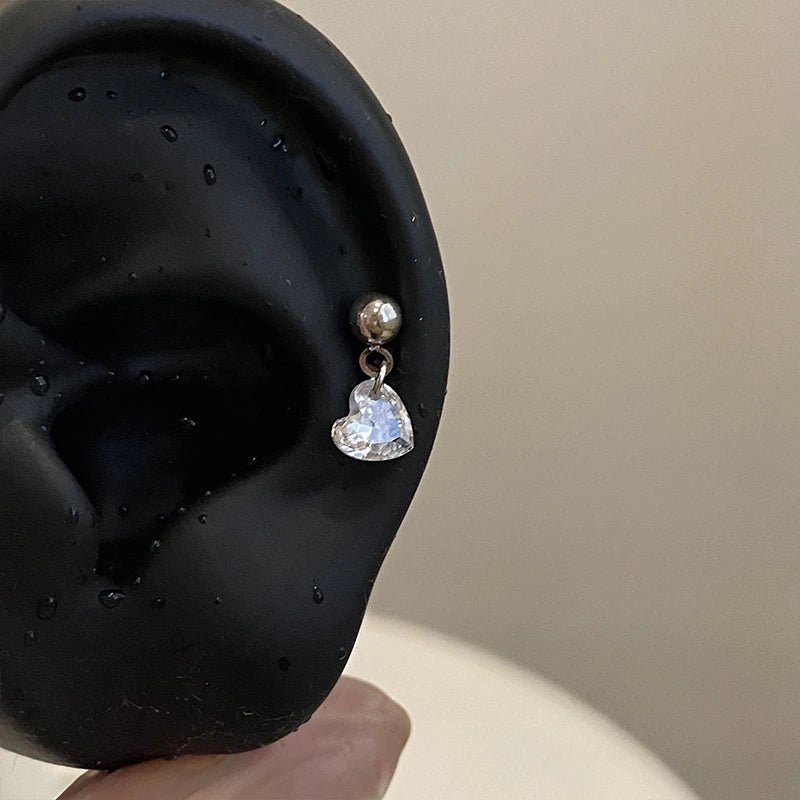 Heart Stud Earrings with Clear Zircon, Stainless Steel