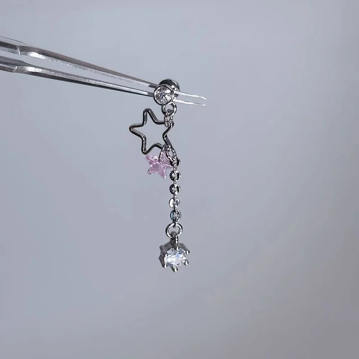 Star Tassel Stud Earrings in Stainless Steel + CZ