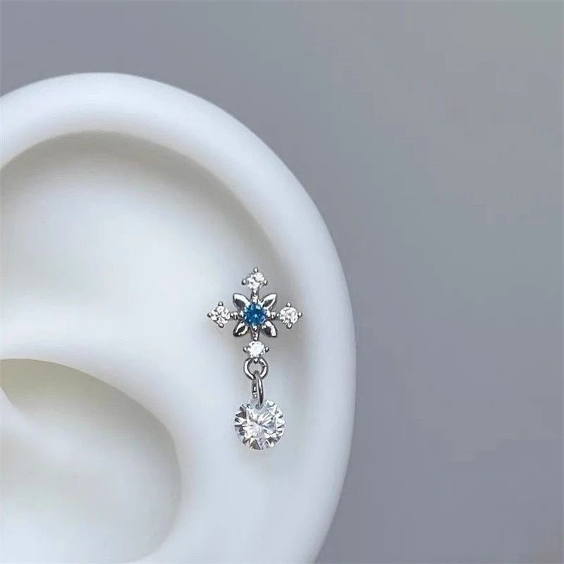 Y2K Cross CZ Cartilage Stud Earring (Silver Tone)