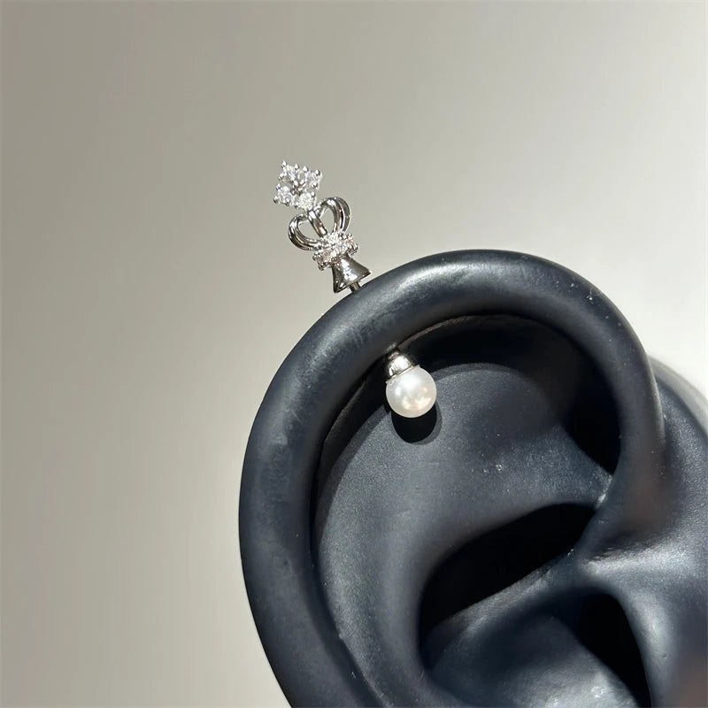 Crown Pearl Cartilage Spiral Earring