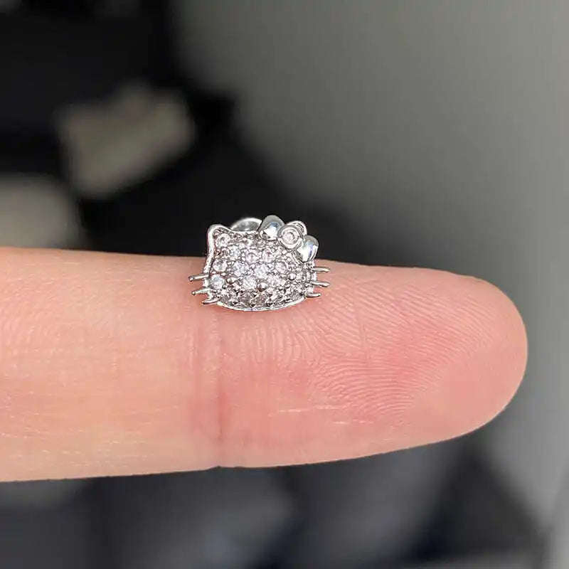 Rhinestone Cat Ear Stud Earrings with Screw Backs