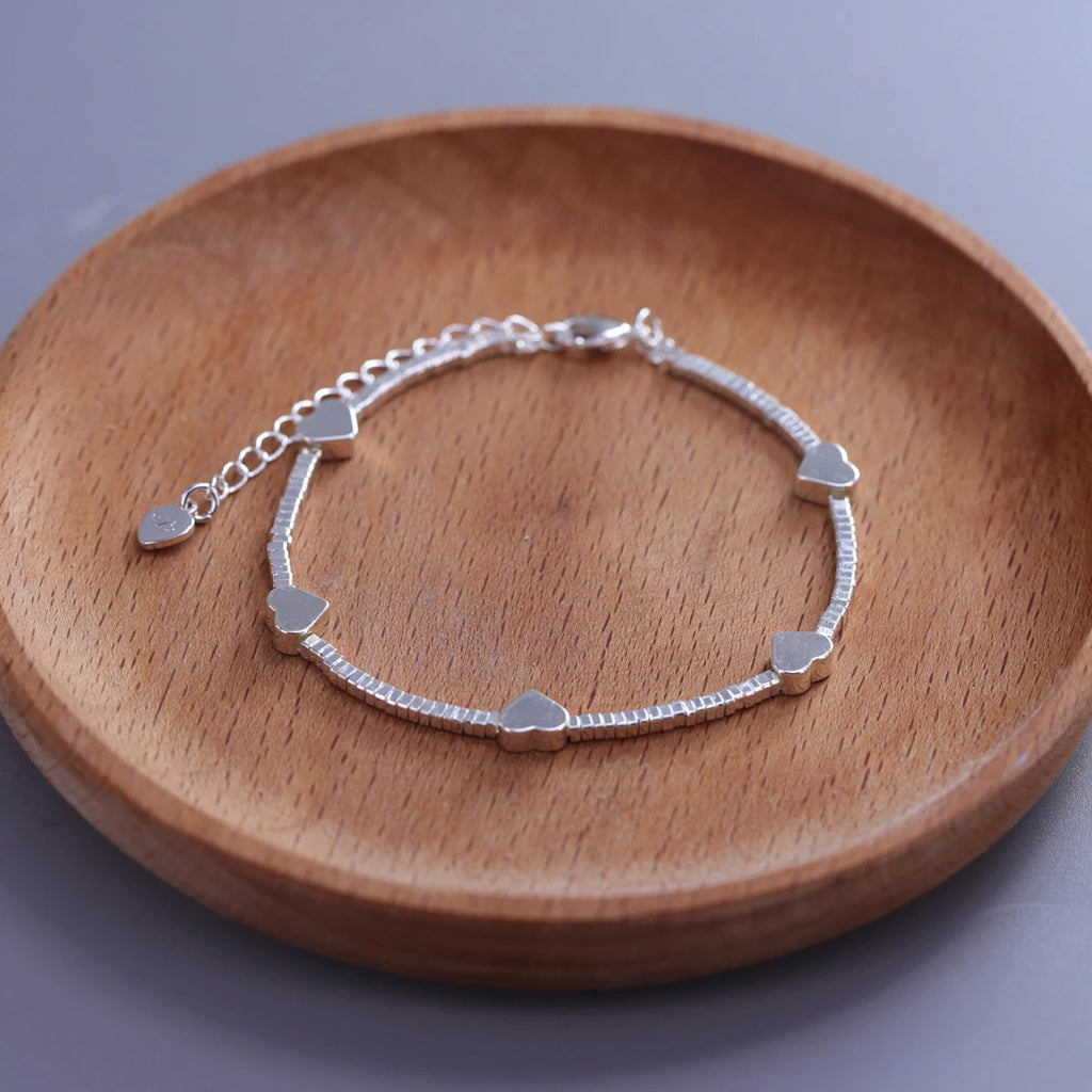 925 Sterling Silver Heart Bracelet with Zircon Beads