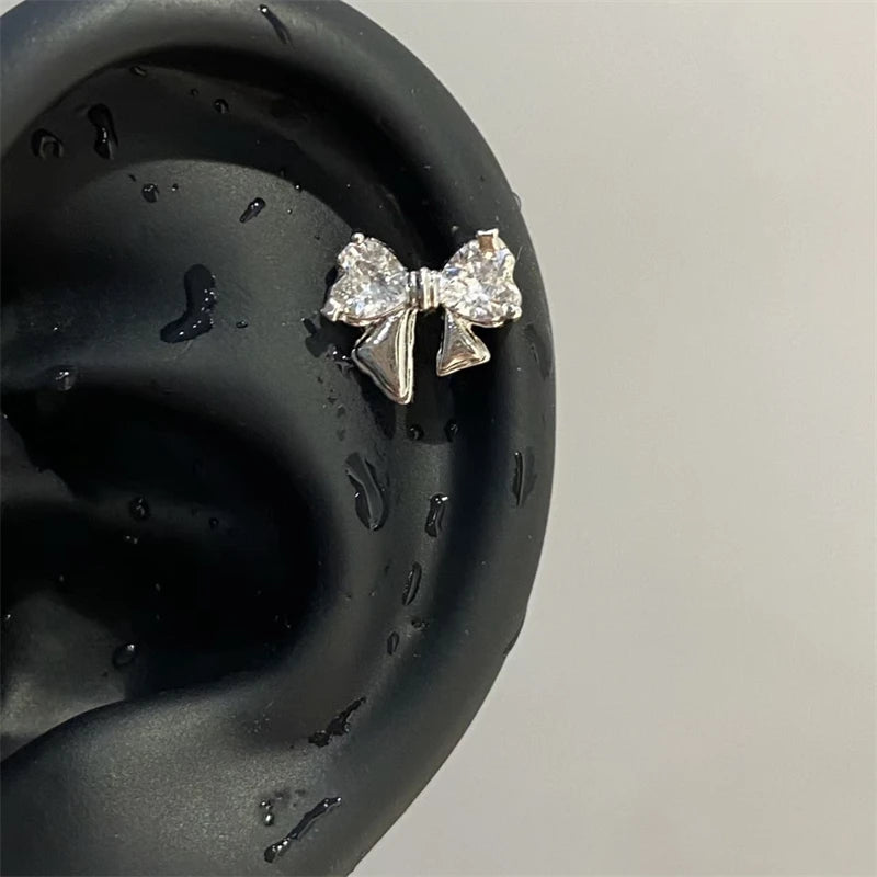 Y2K Cross CZ Cartilage Stud Earring (Silver Tone)
