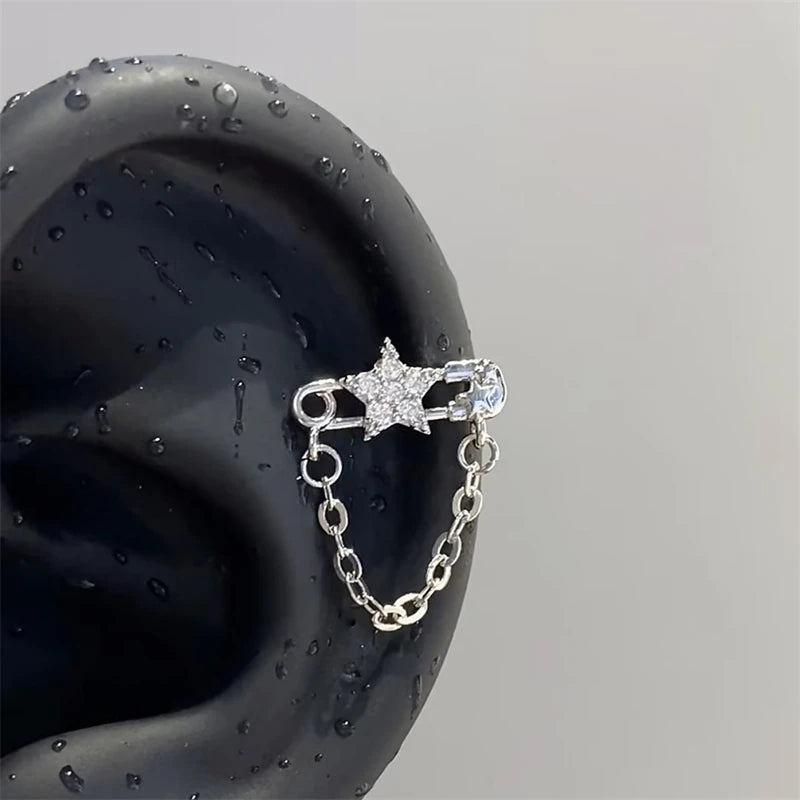 Y2K Cross CZ Cartilage Stud Earring (Silver Tone)