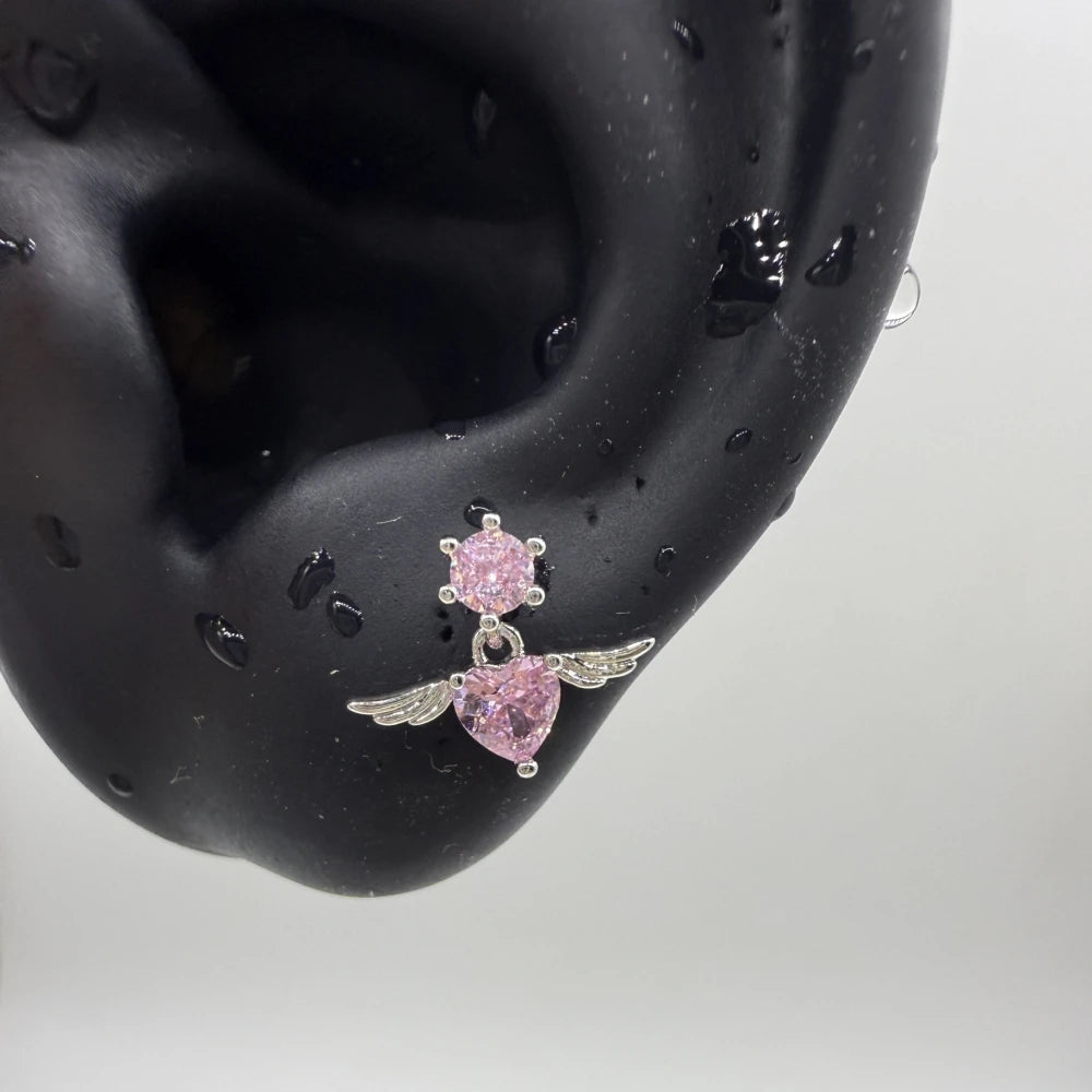 Pink Bow Stud Earrings with CZ Accents