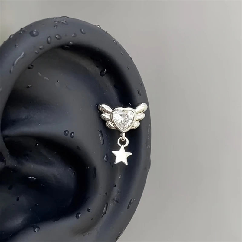 Y2K Cross CZ Cartilage Stud Earring (Silver Tone)