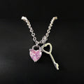 Pink Heart Necklace with Key Pendant