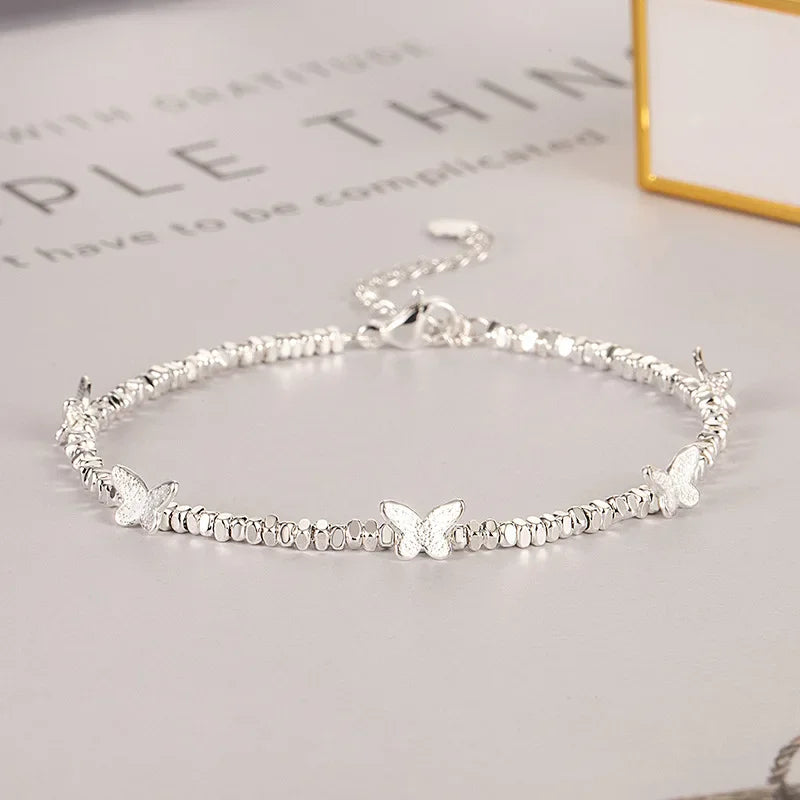 925 Sterling Silver Heart Bracelet with Zircon Beads