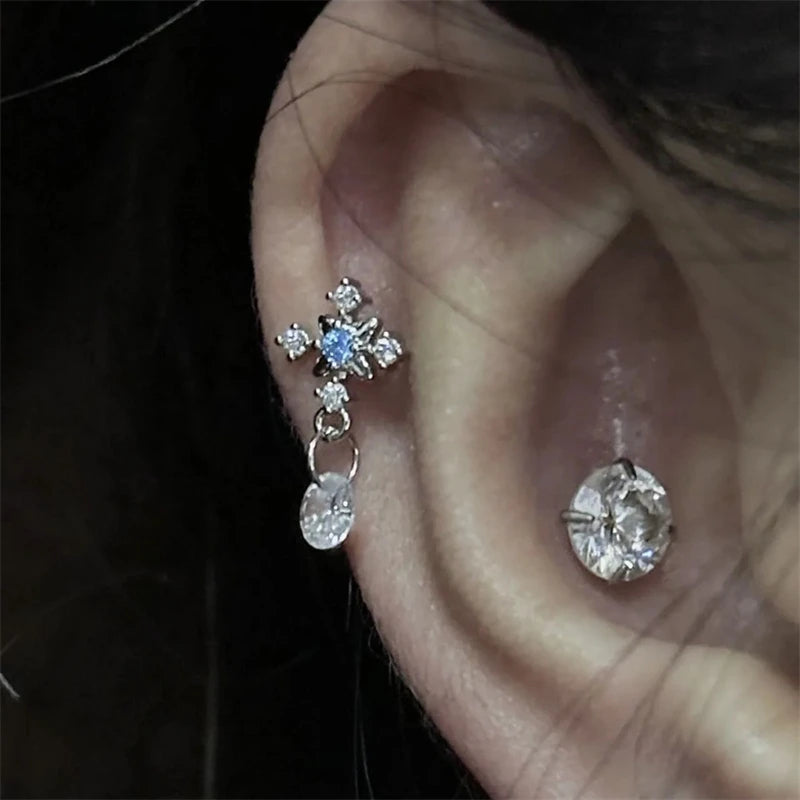 Y2K Cross CZ Cartilage Stud Earring (Silver Tone)