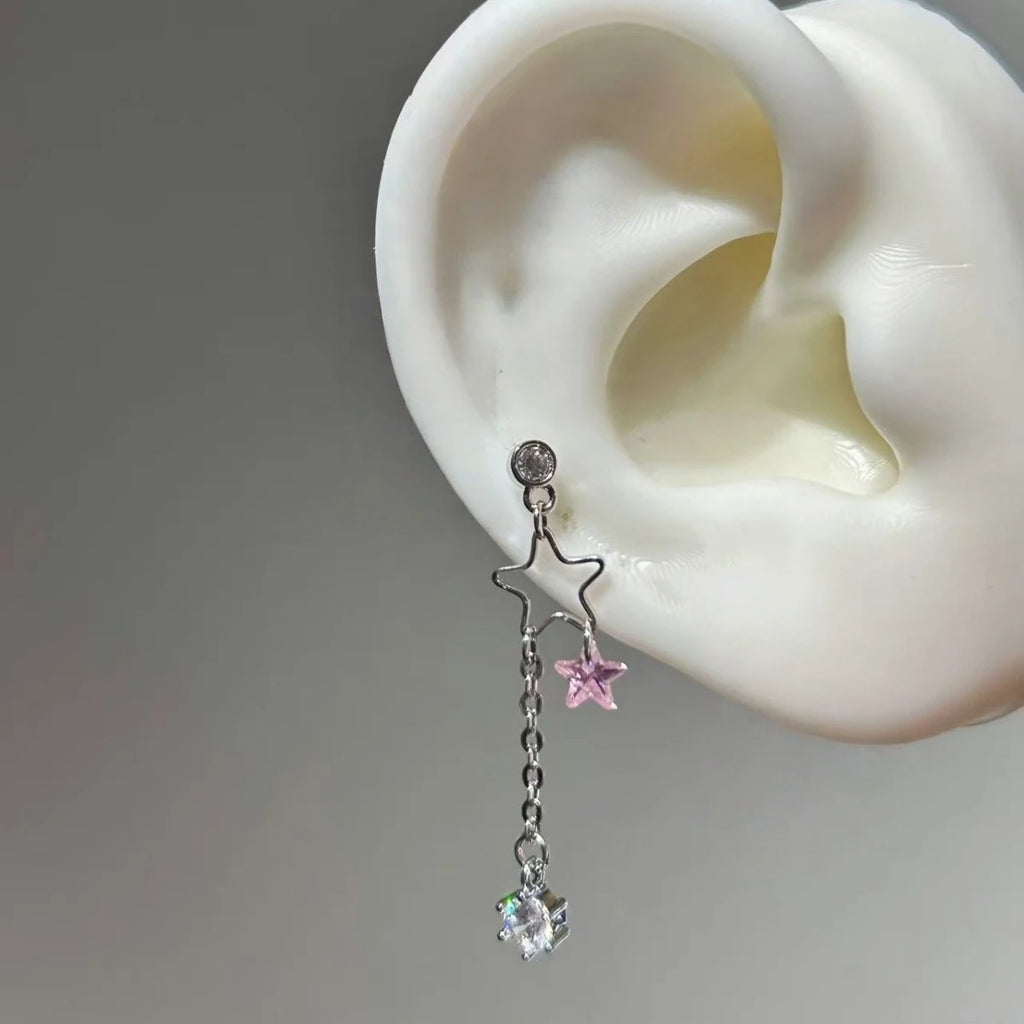 Star Tassel Stud Earrings in Stainless Steel + CZ