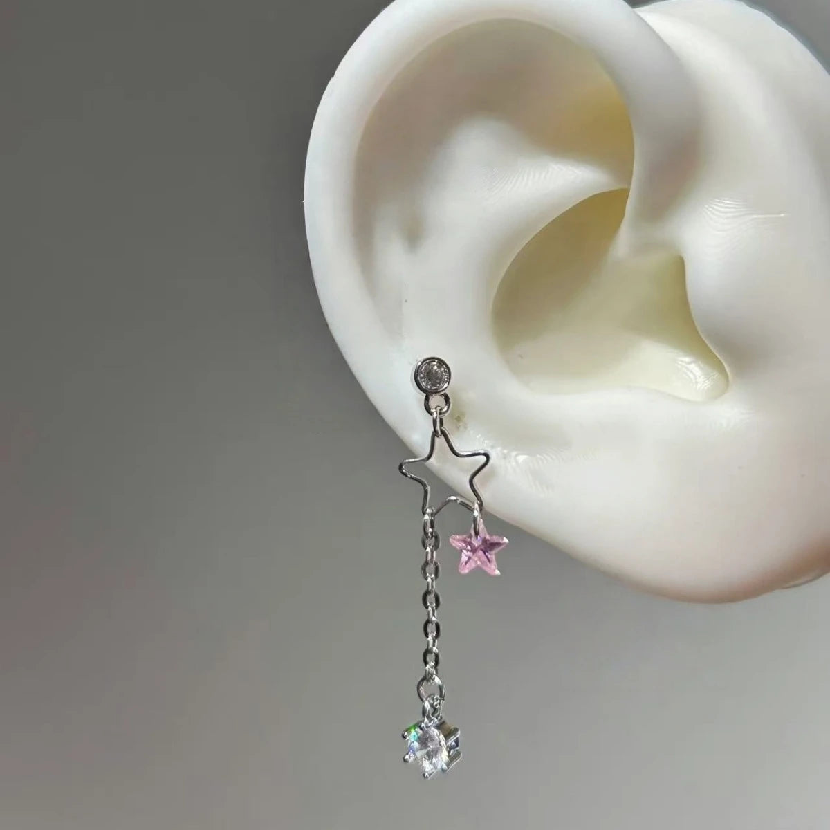 Star Tassel Stud Earrings in Stainless Steel + CZ