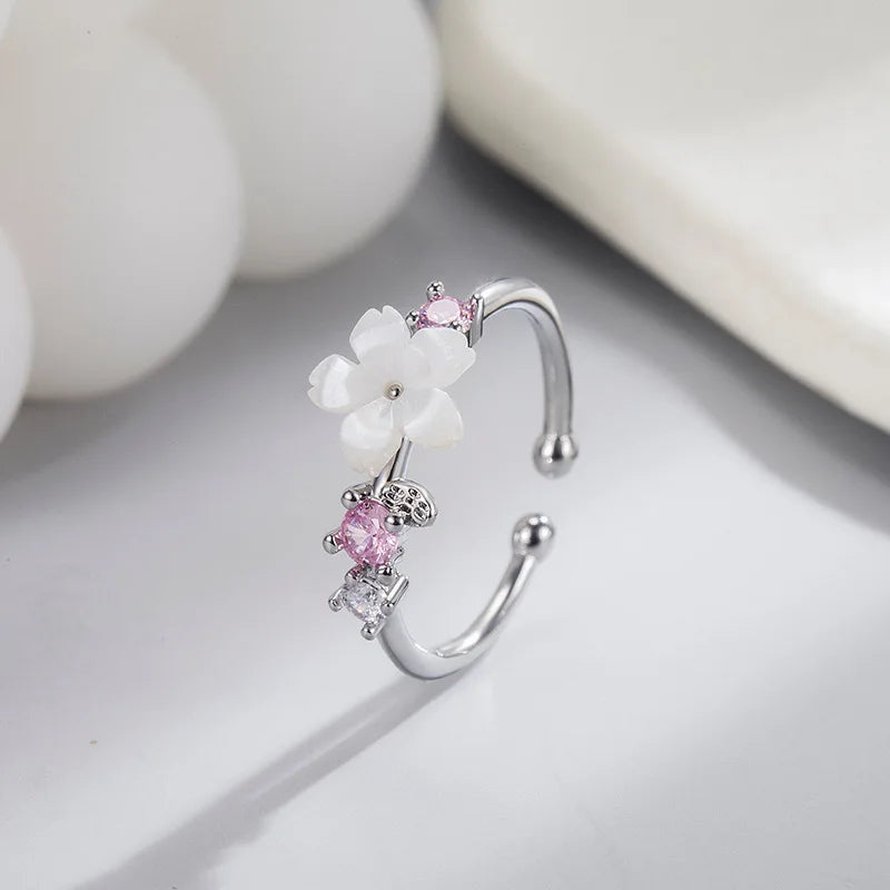 Pink Flower Ring • Cherry Blossom Accent