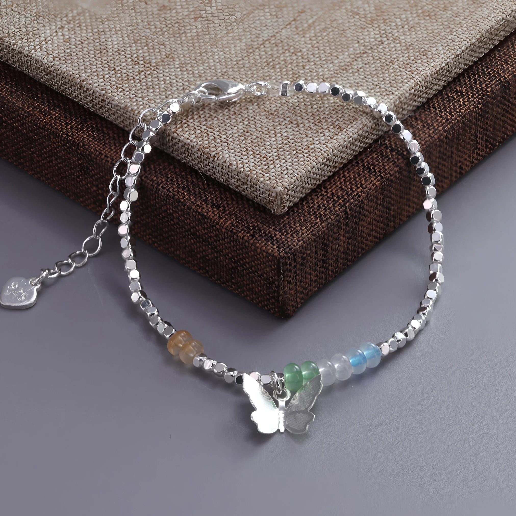 925 Sterling Silver Heart Bracelet with Zircon Beads