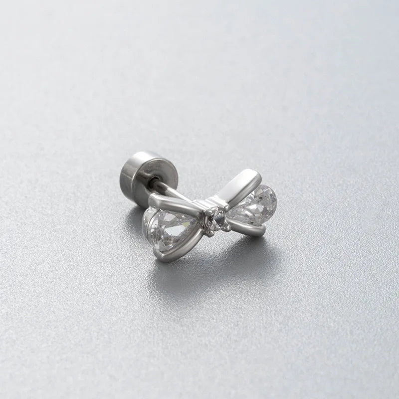 Pink Cat Cartilage Earring with Bow Stud