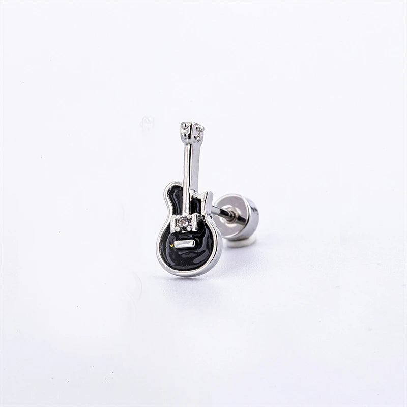 Musical Note Stud Earrings, Silver-Tone Drip Glaze