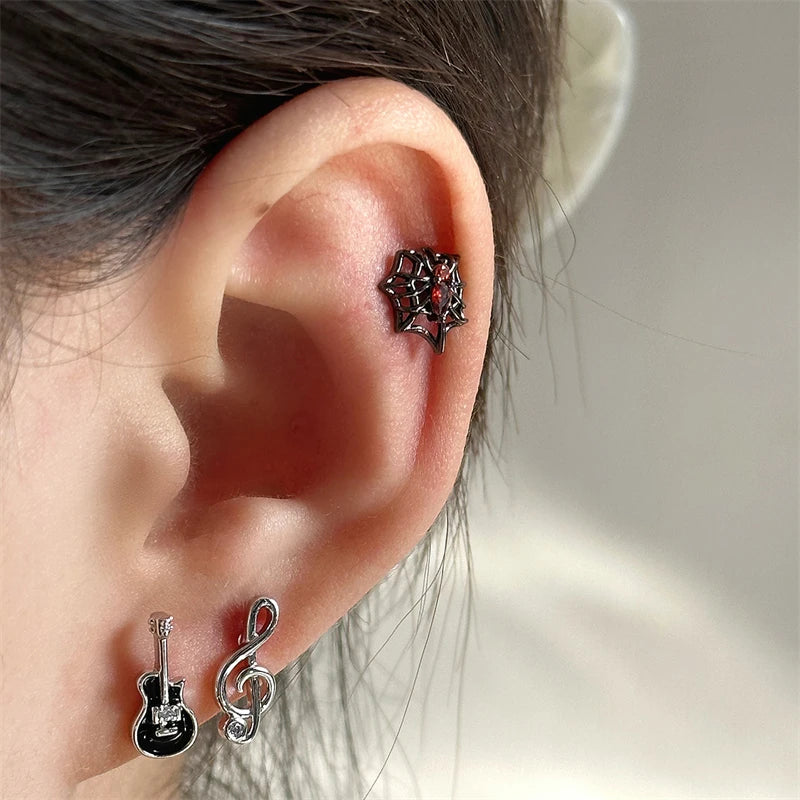 Musical Note Stud Earrings, Silver-Tone Drip Glaze