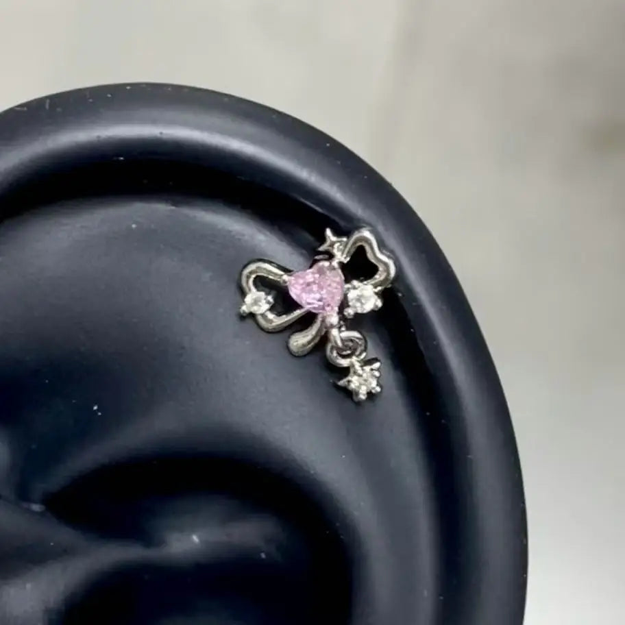 Dainty Pink Key Stud Earrings