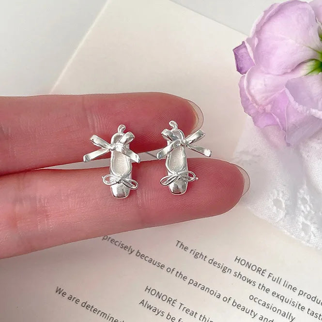 Ballet Shoe Earrings (Silver Tone Studs)