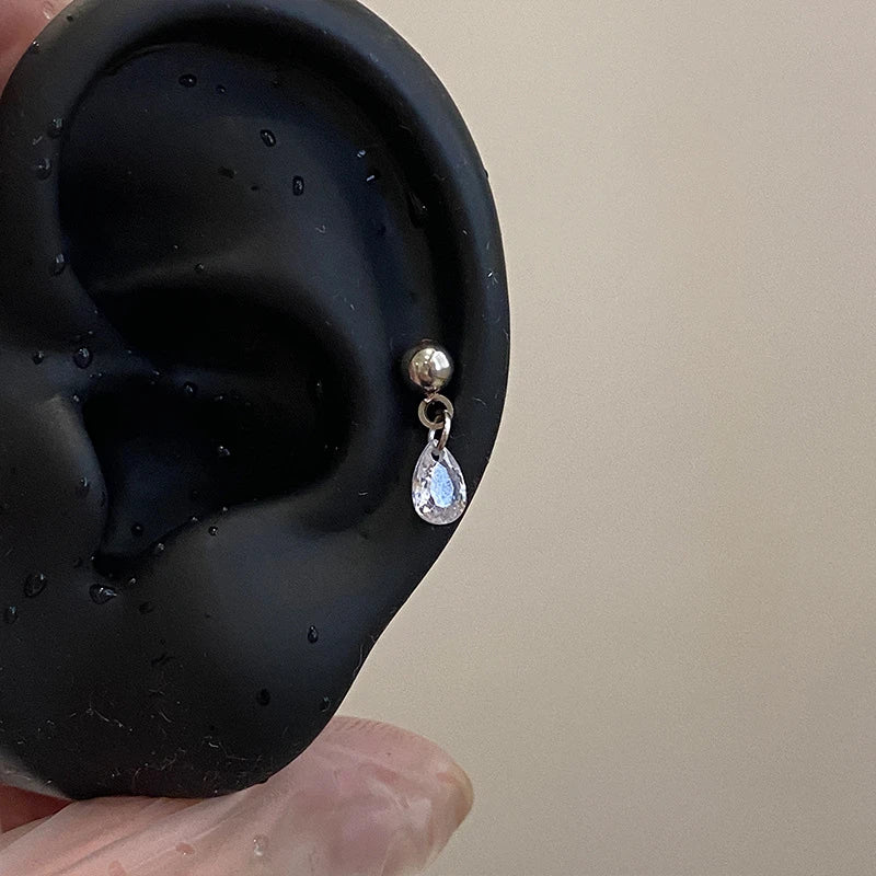 Heart Stud Earrings with Clear Zircon, Stainless Steel