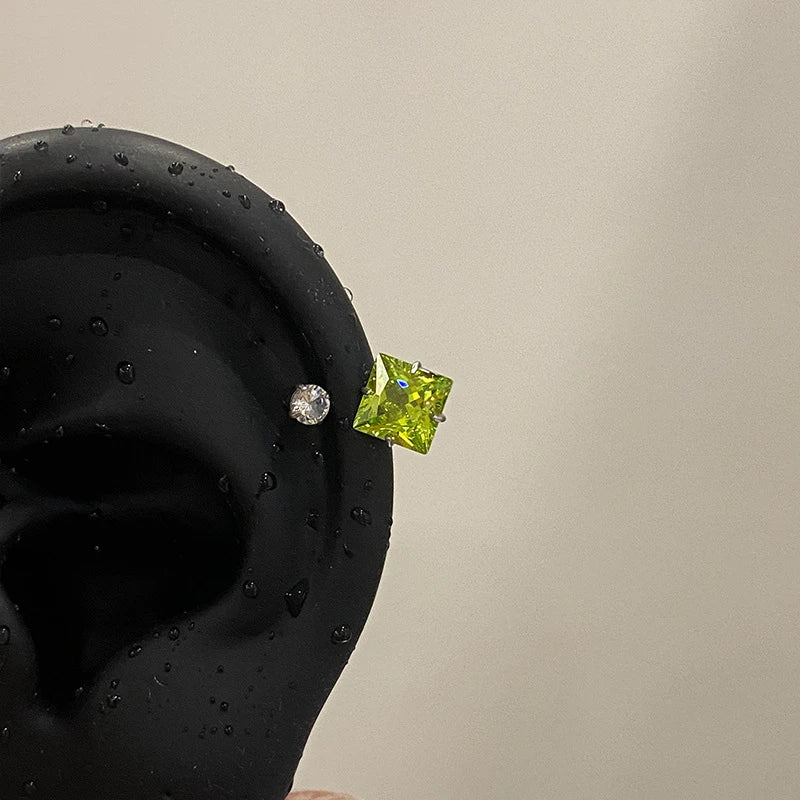 Heart Stud Earrings with Clear Zircon, Stainless Steel